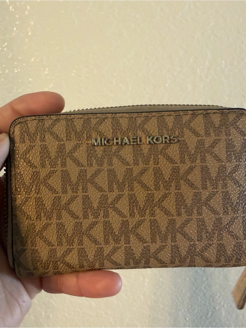Michael Kors Tan/Brown Monogram Zip Wallet